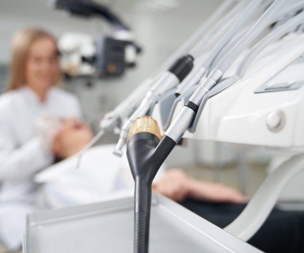 Dental professional equipment close up in clinic.